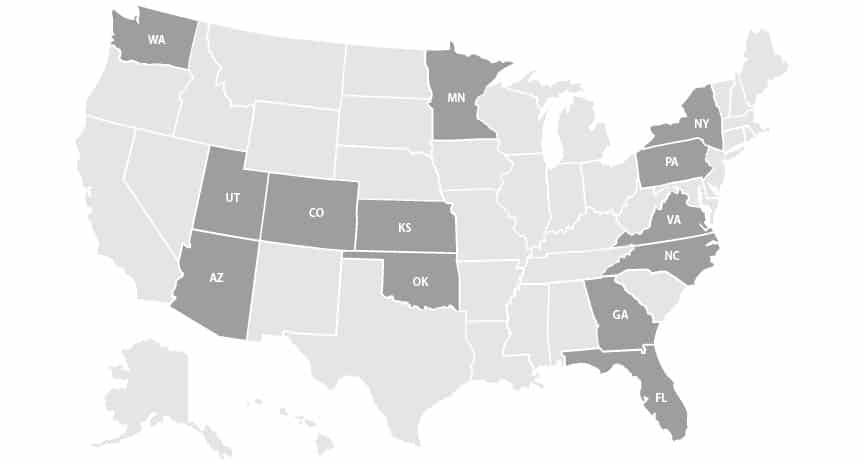 Map of the U.S. with states that require PEVO certification