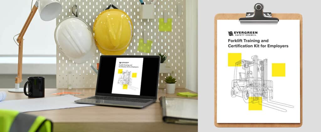 ESC Forklift PDF Instructor Kit shown on a laptop and clipboard