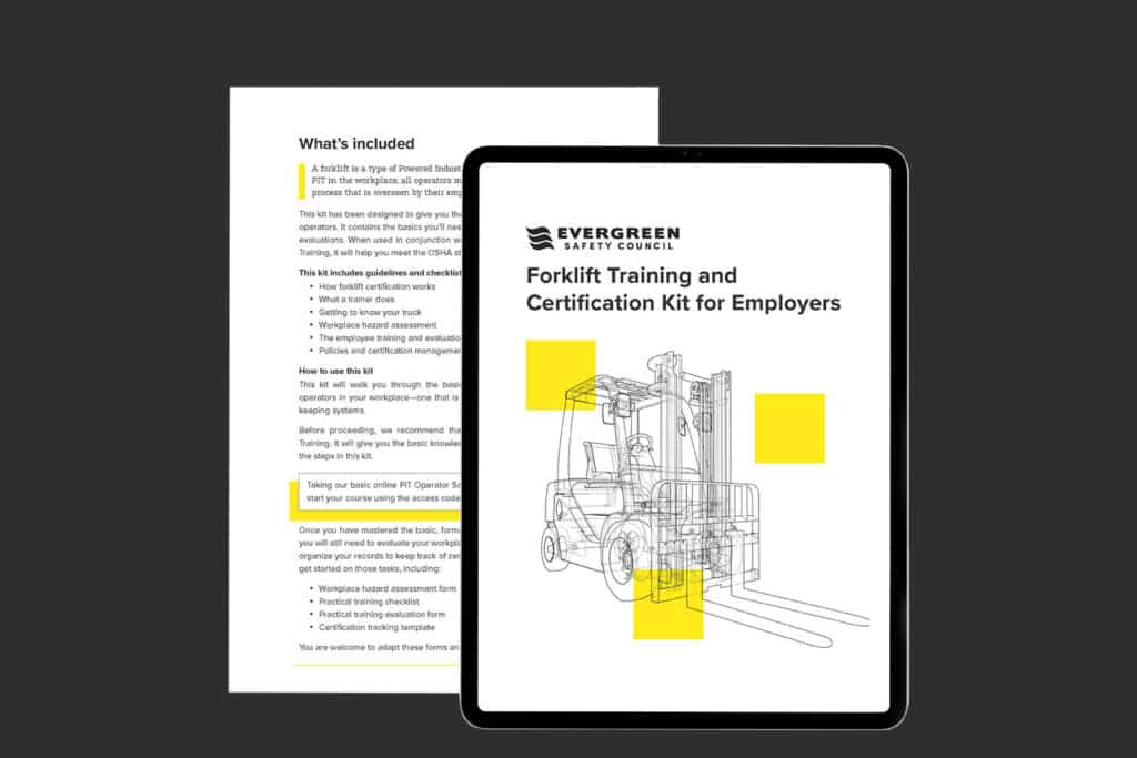 ESC Forklift PDF Instructor Kit on paper and tablet