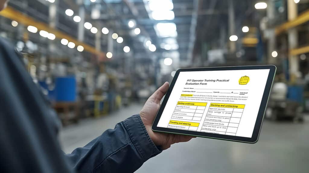 Warehouse tablet showing ESC Forklift Instructor Kit